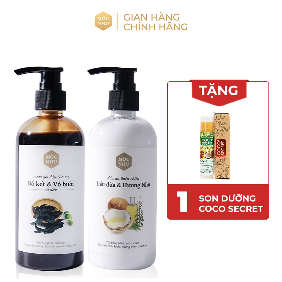 Combo Nước Gội Bồ Kết và Xả Mộc Nhu (300ml/chai) Giảm Rụng Tóc &amp; Kích Thích Mọc Tóc Nhanh