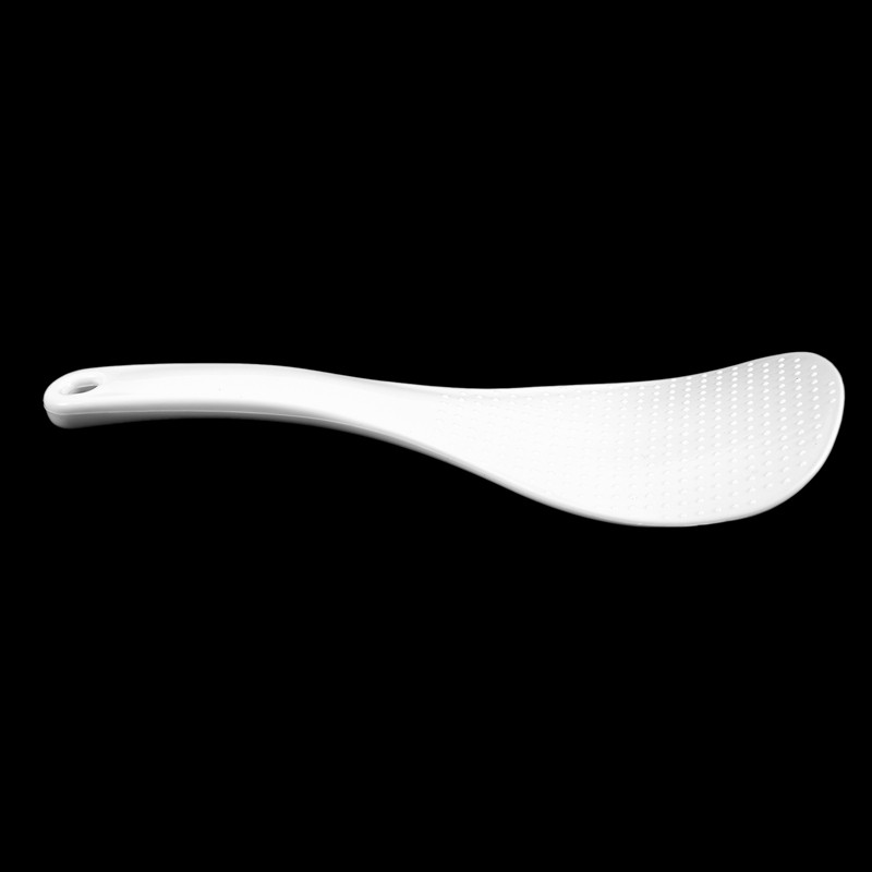 Kitchen Dotted White Plastic Flat Rice Scoop Paddle Meal Spoon