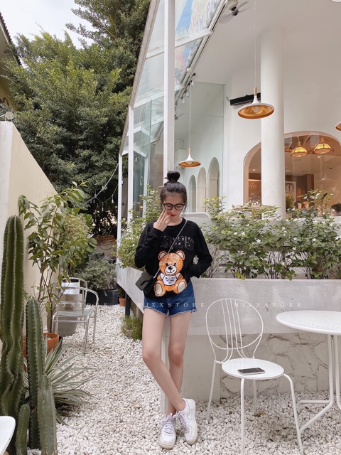 Áo Nỉ Sweater Nữ Gấu Moschino Chất Ni Da Cá Hàng Xuất Xịn Cao Cấp phom suông rộng thời trang