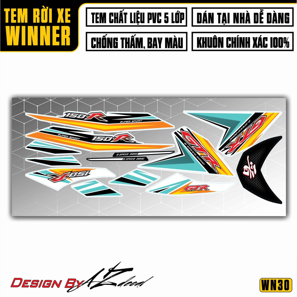 Tem Xe Winner 150 Mẫu 150R GTX Cách Điệu | WN30 | Tem Rời Winner V1 Decal Chống Nước, Chống Bay Màu