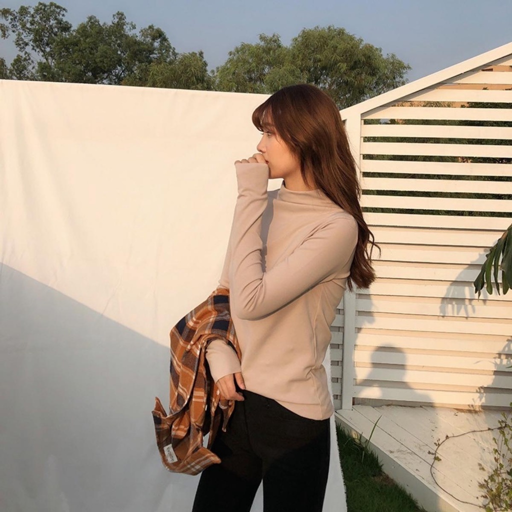 Áo Giữ Nhiệt Lót Nỉ Nữ Dài Tay Cổ 3 Phân Co Giãn Chất Đẹp VIETCEN