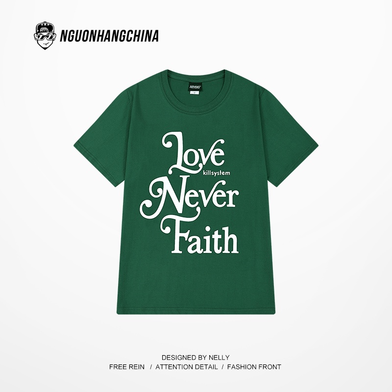 Áo phông Nelly Heybig tay ngắn - Love Never Faith màu xanh lá