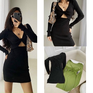 Đầm body tay dài xoắn ngực dáng ngắn