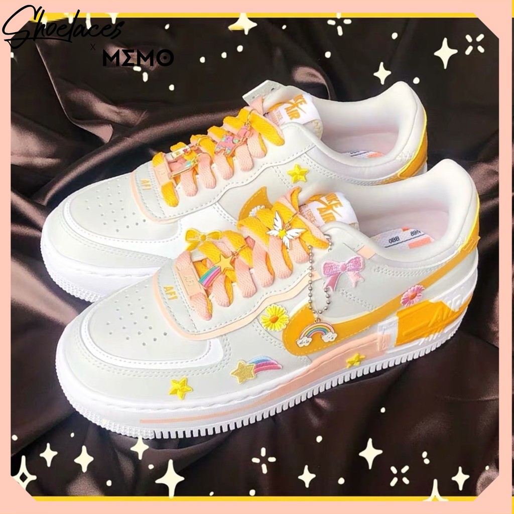 Combo dây giày Custom Nike  AF1 Shadow Pollen Rise- Vàng Hồng Cam