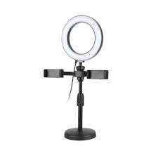 Đèn livestream 3in1 để bàn kẹp 2 điện thoại Hỗ Trợ livetream Chụp Ảnh Make Up Trang Điểm Có 3 Chế Độ Màu Sáng