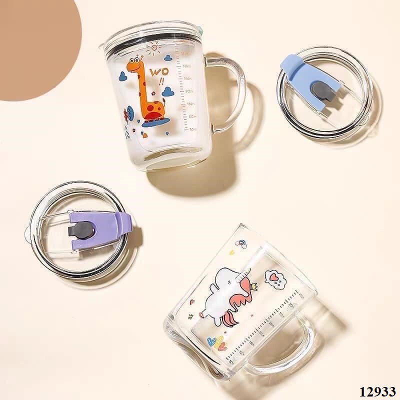 Cốc pha sữa thuỷ tinh chia vạch có nắp và ống hút cao cấp - Luxy houseware | BigBuy360 - bigbuy360.vn