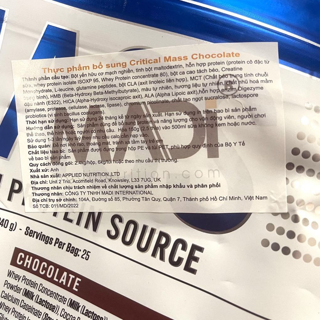 [Tặng Bình] Critical Mass 6kg Sữa Dinh Dưỡng Tăng Cân Nhanh Cao Cấp Cho Người Gầy Applied Critical Mass 6kg - Uk