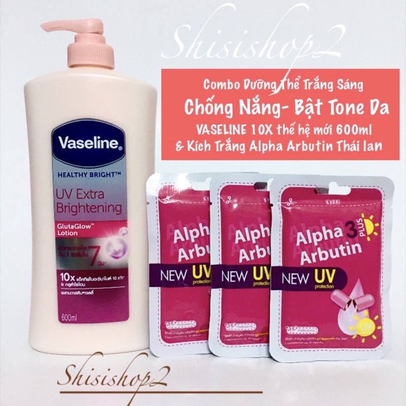 Combo Dưỡng Thể Vaseline 10X 570ml và Kích Trắng Alpha Thái lan