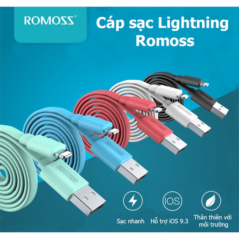 Combo Pin sạc dự phòng 20000mAh Solit 20 Romoss + Cáp sạc lightning Romoss dài 1m + Cốc sạc 2 cổng USB 2.4A - Chính hãng