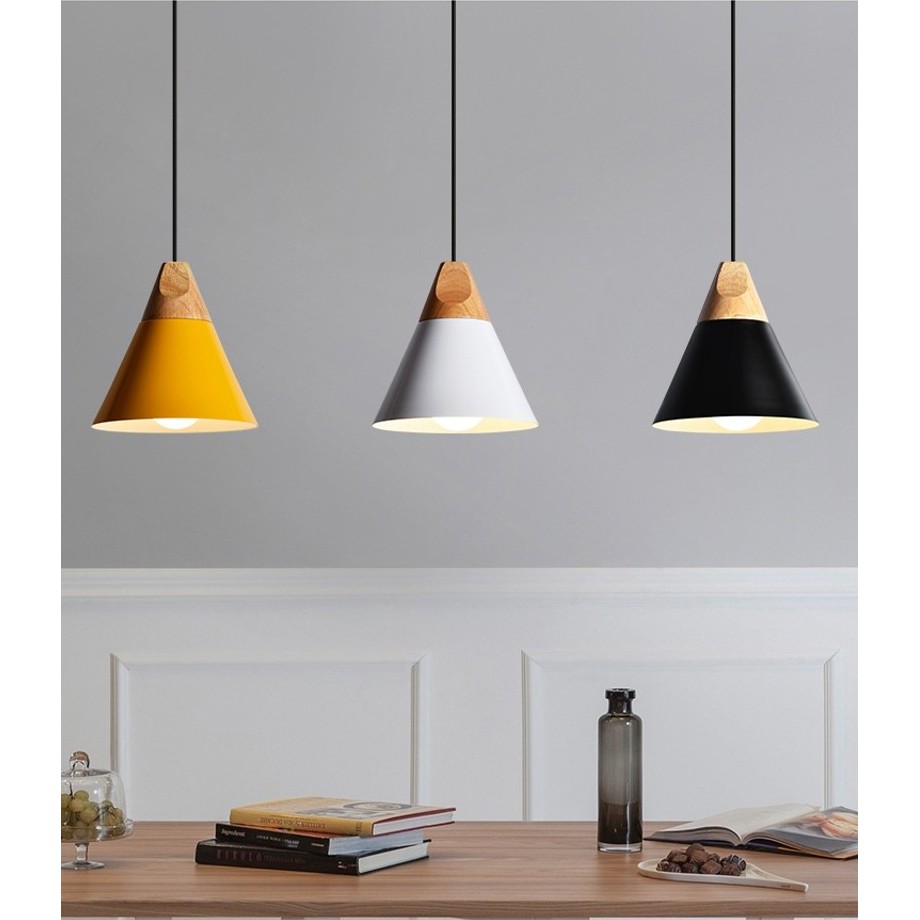 ĐÈN THẢ NÓN CHAO NHÔM ĐUI GỖ