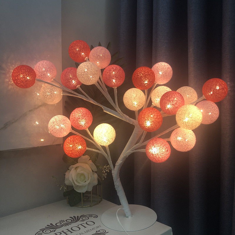 ✥▣Đèn bàn LED ấm áp lưới màu đỏ cô gái trái tim phòng ngủ đầu giường trang trí sinh nhật vật dụng trong nhà