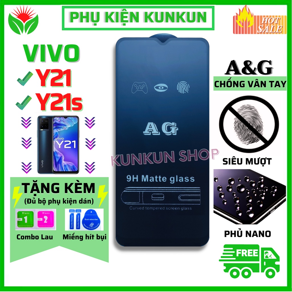 Kính Cường Lực Vivo Y21/ Y21S - Full màn hình - Nhám chống mồ hôi tay - Vuốt siêu mượt