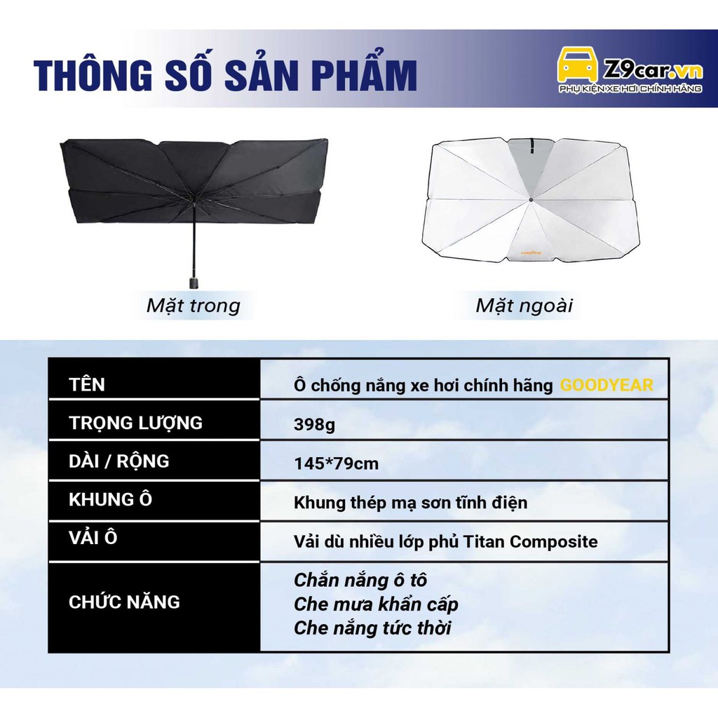 Ô che nắng kính lái Goodyear - Hàng chính hãng bảo hành 6 tháng