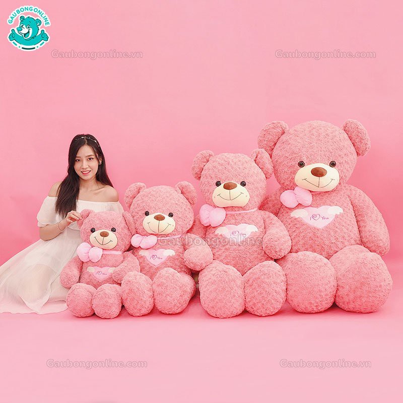 Gấu Bông Teddy Cao Cấp Angel hồng lông xoắn 80cm - 1m1 - 1m3 - 1m6. Quà tặng Đẹp và ý nghĩa.