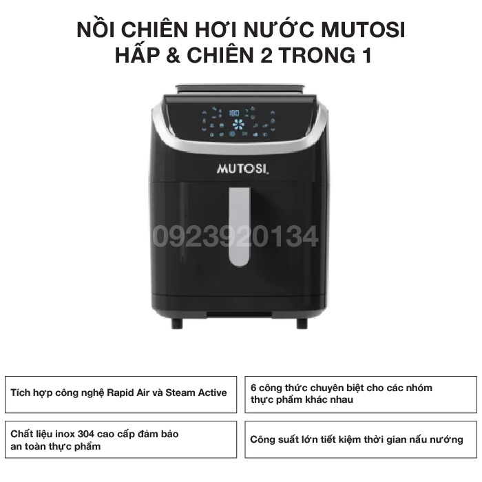 [Mã ELHADEV giảm 4% đơn 300K] Nồi chiên hơi nước Mutosi - Hấp &amp; Chiên 2 trong 1