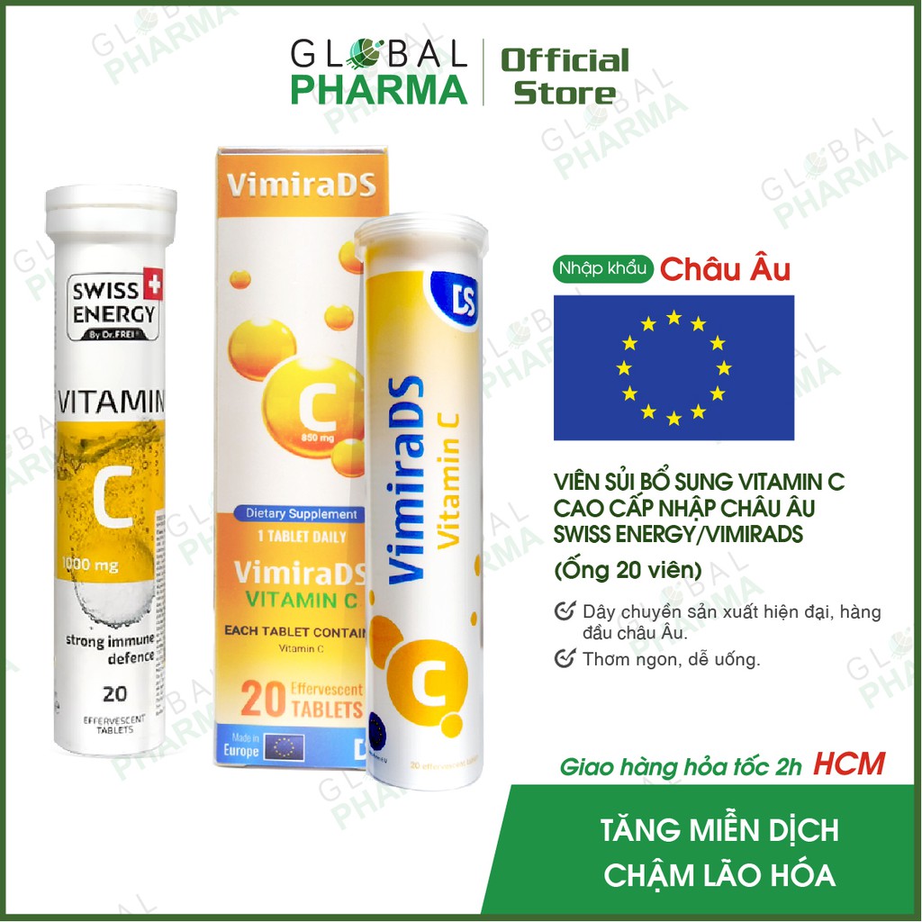 [CHÍNH HÃNG CHÂU ÂU] Viên Sủi Vitamin C Tăng Đề Kháng, Miễn Dịch Swiss Energy/Vimira DS (Tuýp 20 viên)