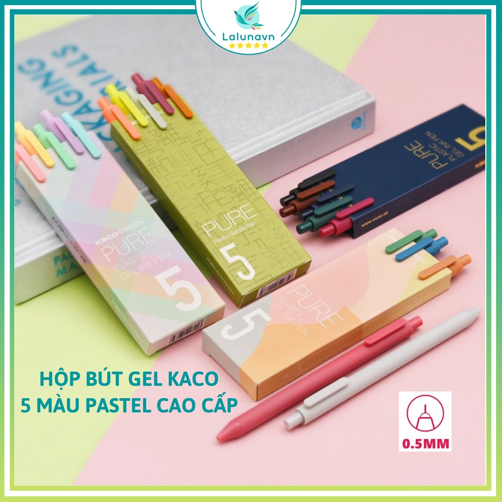 Bộ 5 bút Gel Pen Kaco màu pastel cao cấp viết sổ mịn tay chữ lên cực đẹp rõ nét - A59