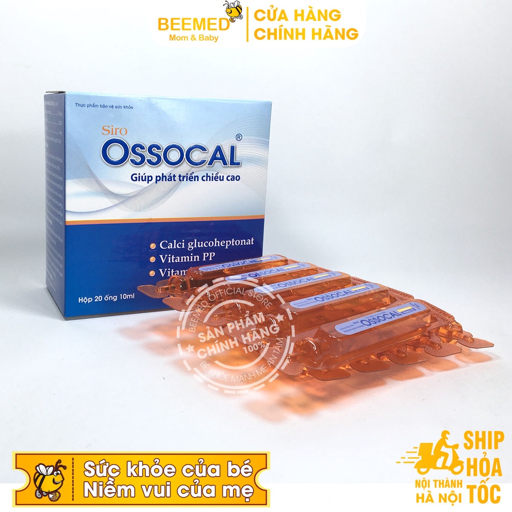 Siro Ossocal - Bổ sung canxi hữu cơ và D3 cho mẹ bầu, sau sinh và trẻ nhỏ, phát triển về chiều cao hộp 20 ống