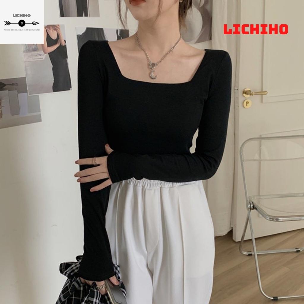 Áo croptop tay dài cổ vuông CT06 LICHIHO áo thun nữ gợi cảm chất vải tốt chất lượng | BigBuy360 - bigbuy360.vn
