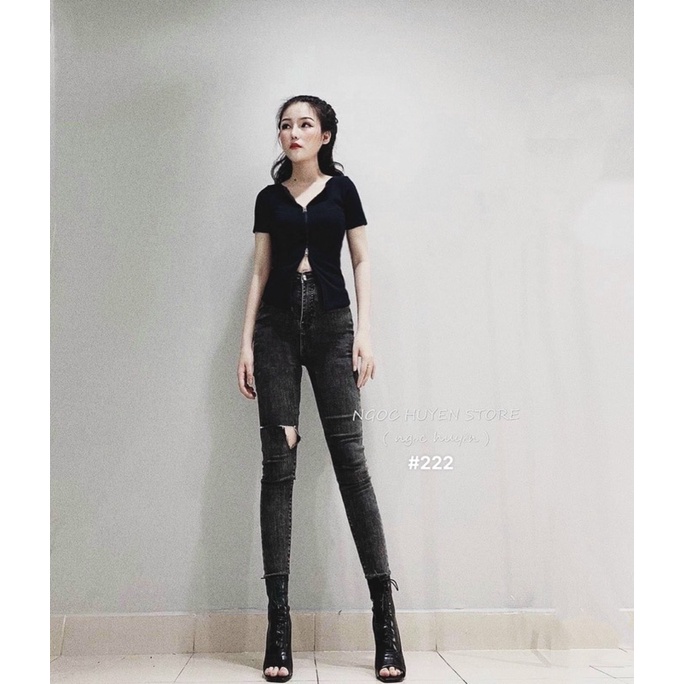 Quần jean nữ rách lưng cao siêu co giãn kiểu bigsize hàng VNXK MS221 thơi trang 2KJean