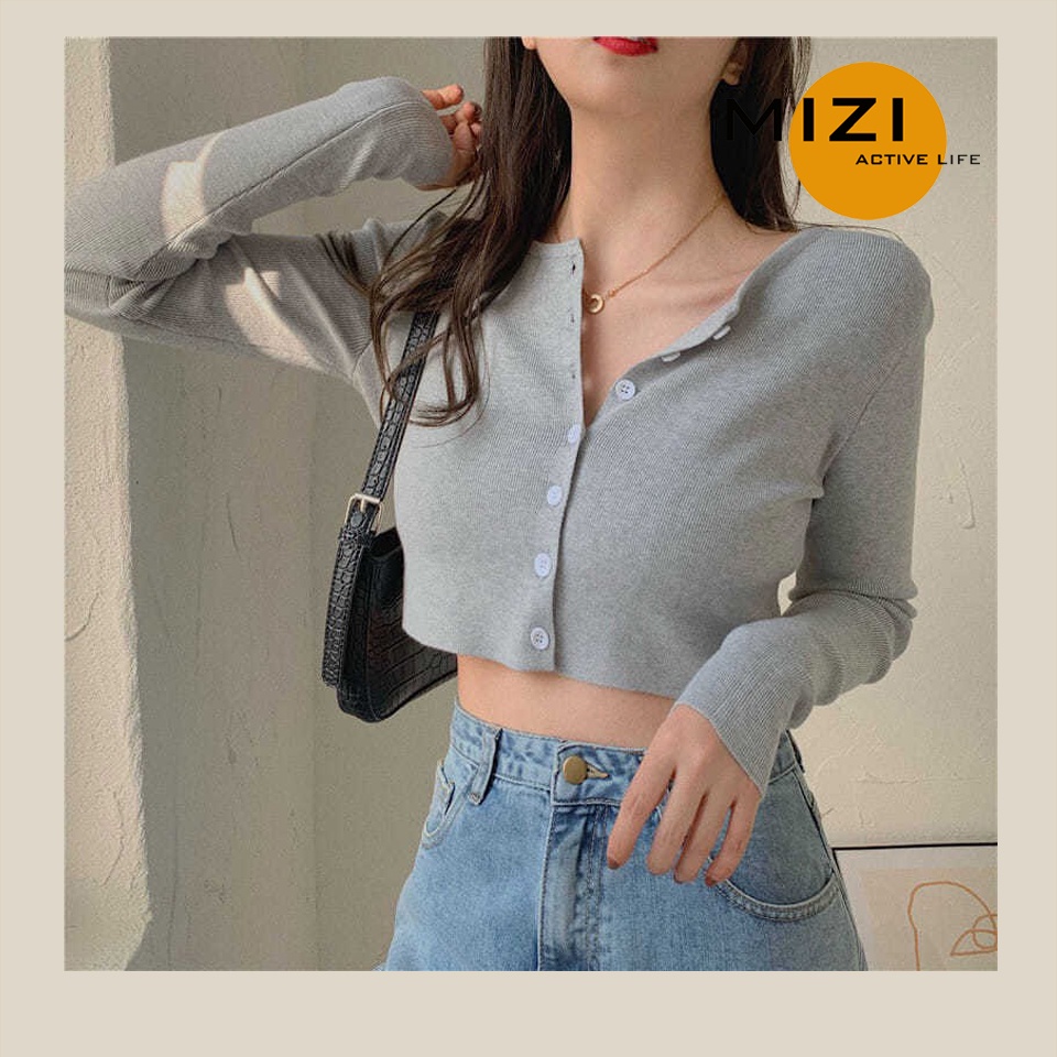 Áo croptop nữ tay dài kiểu ôm bigsize thun body cổ tròn có nút cúc ulzzang thời trang Hàn Quốc Mizi AT01 | BigBuy360 - bigbuy360.vn