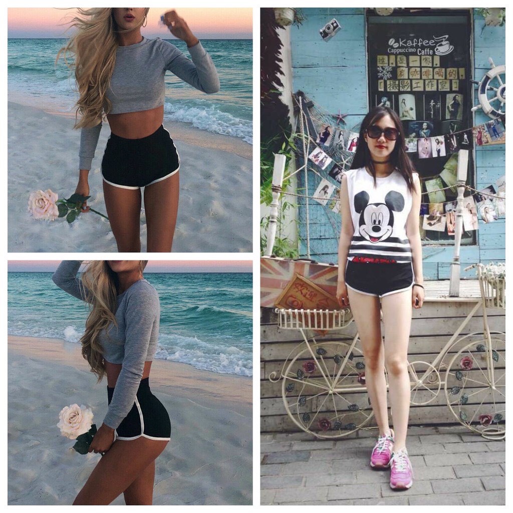Quần Short nữ Viền Đùi Kẻ thể thao dáng ngắn năng động trẻ trung