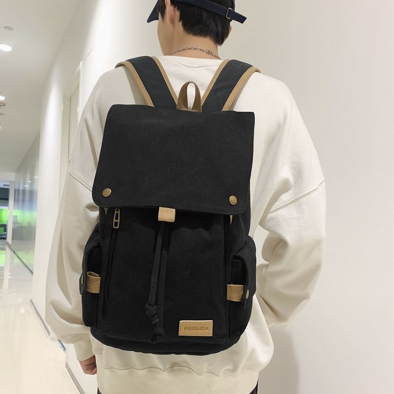 Ba Lô Canvas Nắp Gập Sức Chứa Lớn Đa Năng Phong Cách Trung Hoa Đơn Giản Cho Nam