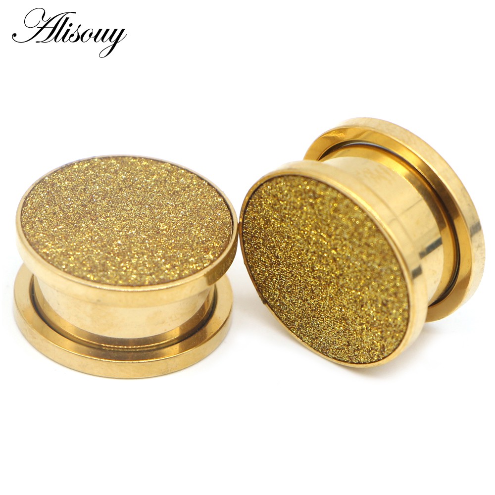 Alisouy 1 Khuyên Xỏ Lỗ Tai Màu Vàng Hồng / Bạc Lấp Lánh Thời Trang