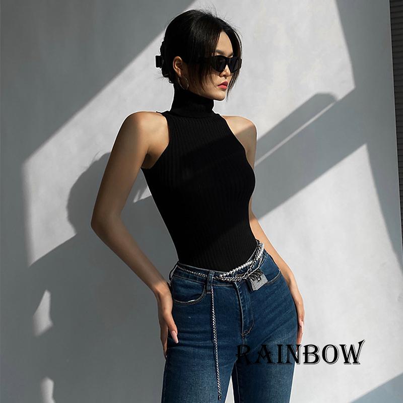 Áo Tanktop Cổ Cao Không Tay Màu Sắc Cầu Vồng Thời Trang Dành Cho Nữ
