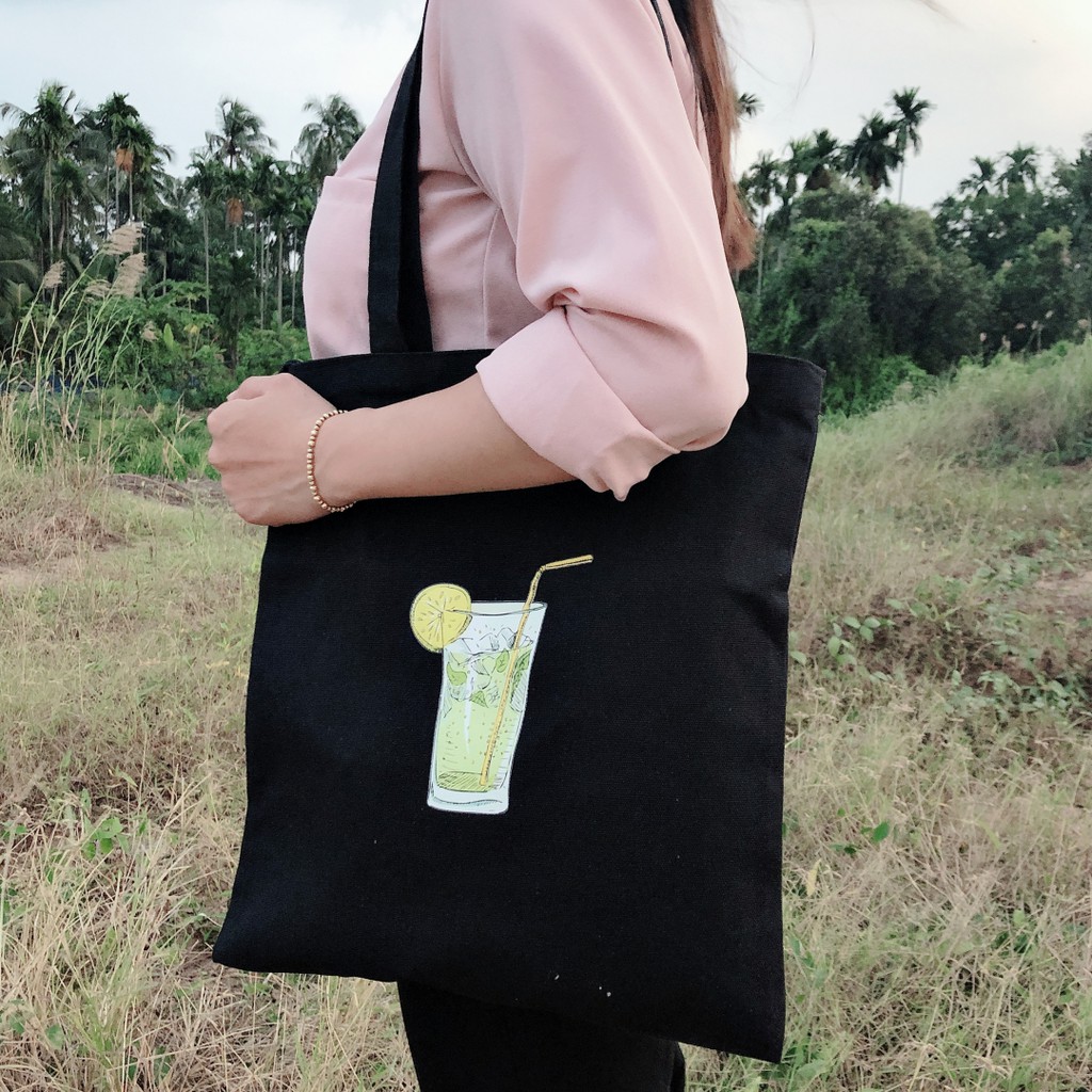 Túi tote vải bố, in hình, in chữ, phổ biến, đựng được giấy A4, 1 ngắn chính và 1 ngăn dây kéo (Nhiều mẫu để chọn)