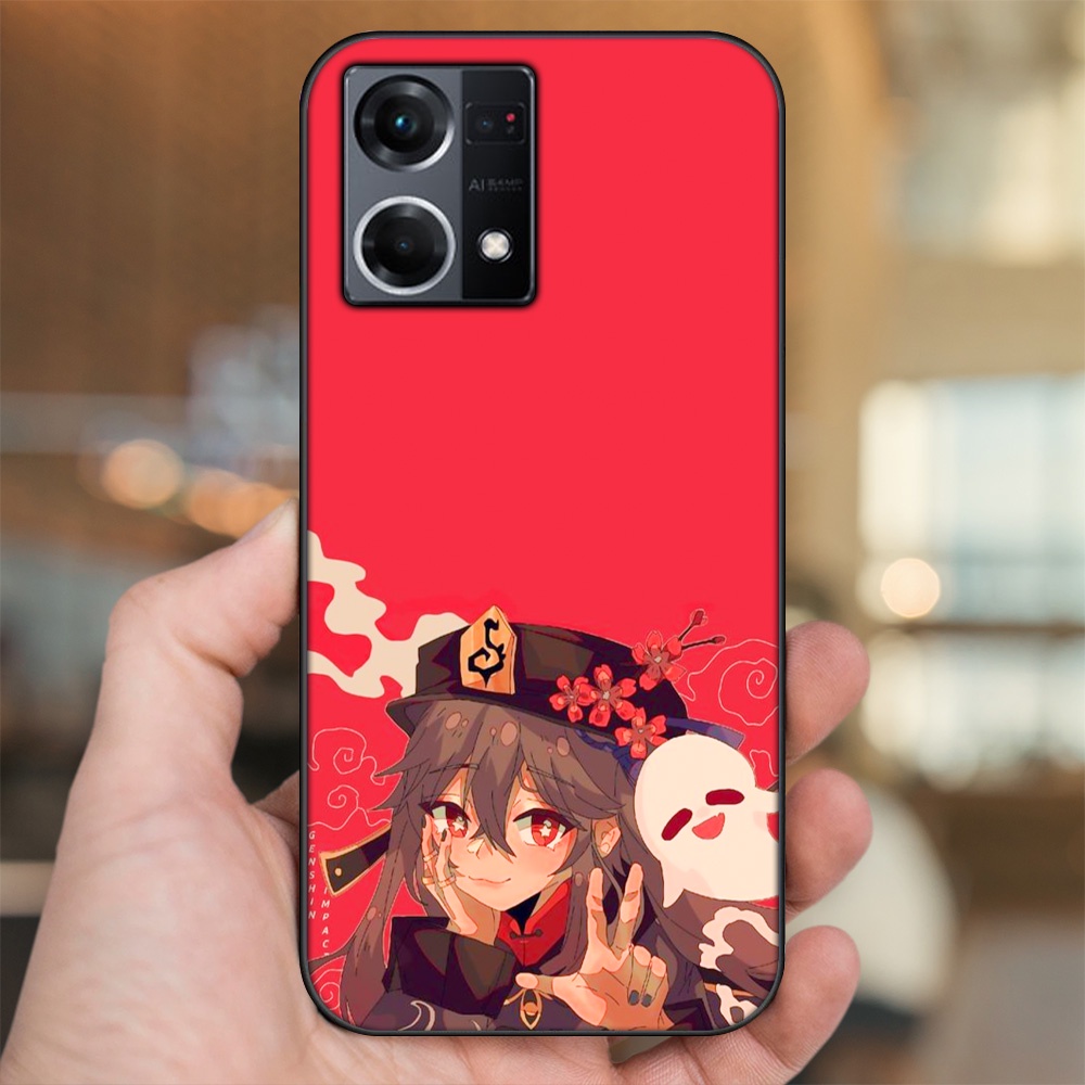 Ốp lưng Oppo Reno 8 4G viền đen in hình Hutao Genshin Impact
