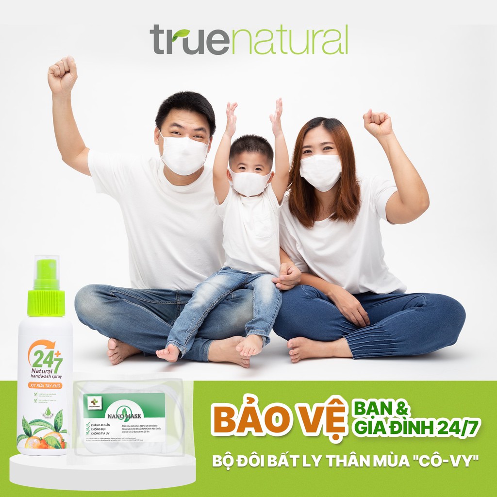 Xịt Rửa Tay Khô Khử Khuẩn Đa Năng Lá Xoài - Nano Bạc True Natural 24/7