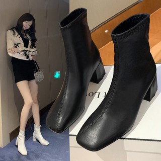 Giày Bốt Mũi Vuông, Cao Gót, Cổ Lửng Siêu Sang Chảnh G33