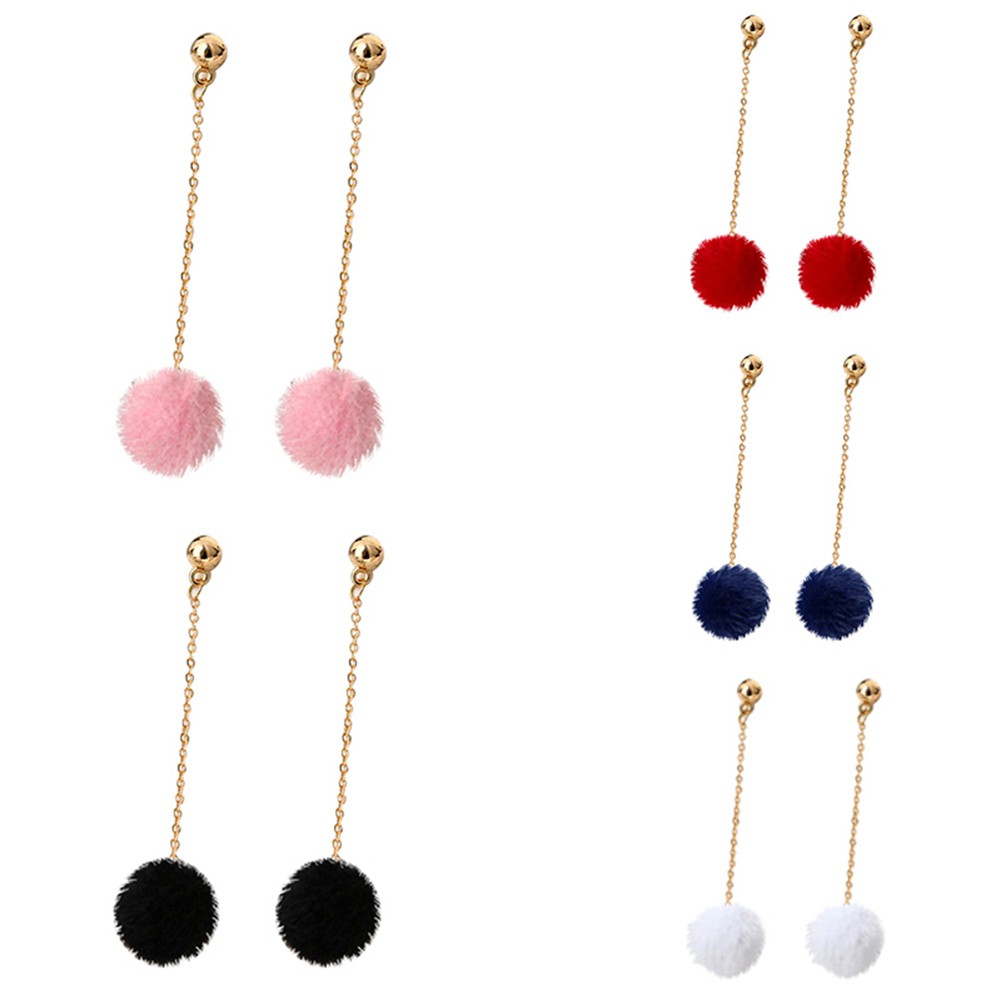 Đôi Khuyên Tai DàI PhốI Quả Pompom Dễ Thương ThờI Trang Cho Nữ