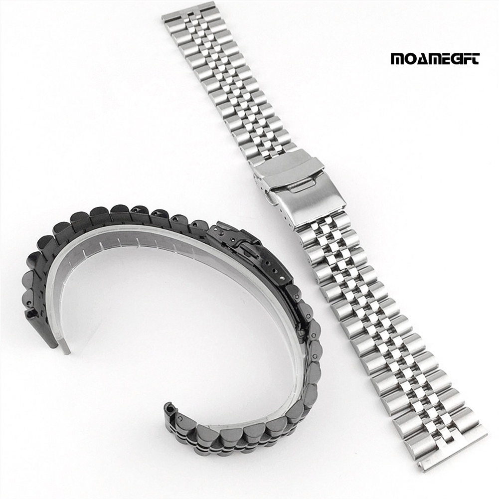 moamegift 20/22mm Adjustable Stainless Steel Solid Double Clasp Bead Watch Strap Wristband