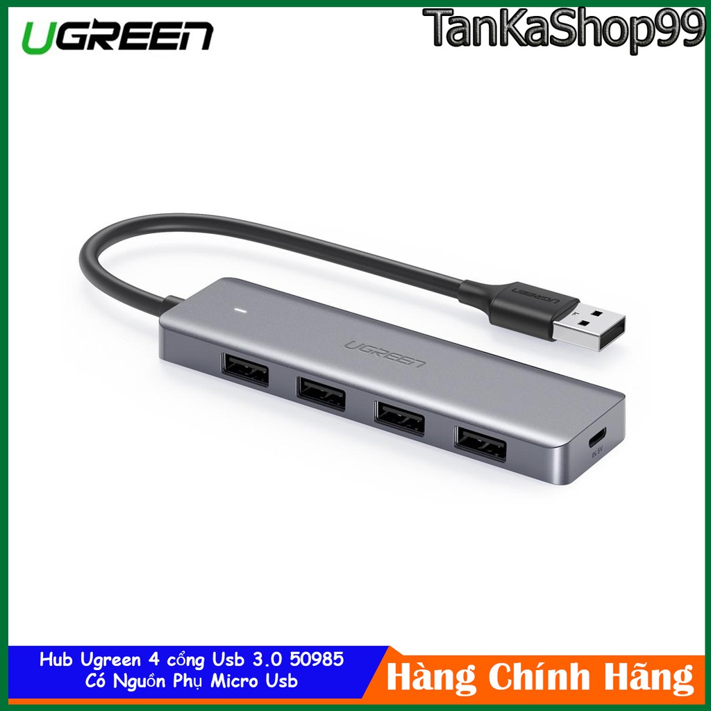 Hub Ugreen 50985, Chia 4 Cổng Usb 3.0 , Có Nguồn Phụ Micro usb - Hàng Chính Hãng