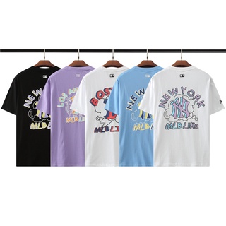 MLB Áo Thun Tay Ngắn Dáng Rộng Vải Cotton In Chữ Graffiti Cá Tính Cho Cặp Đôi