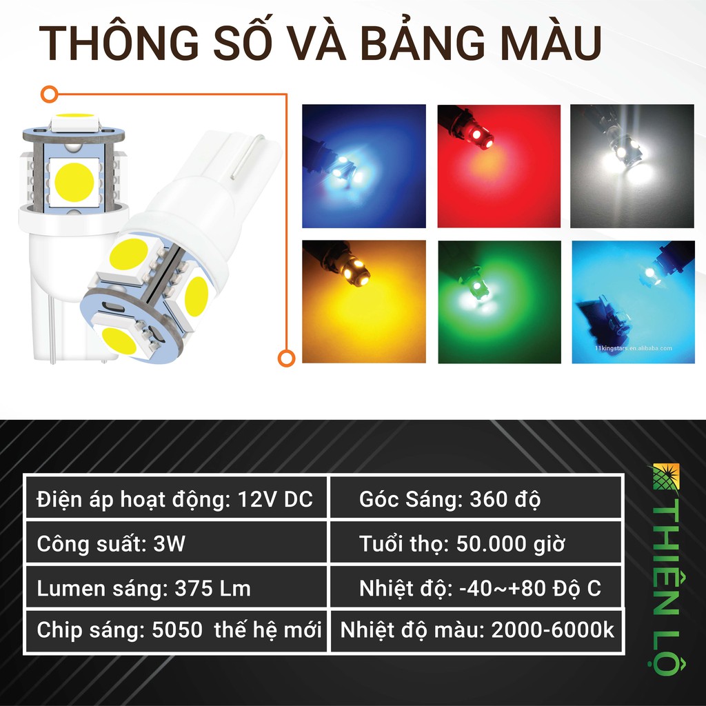 [CHIP THẾ HỆ MỚI] Bóng đèn LED xi nhan demi T10 Chip 5050 5 SMD cực sáng của Thiên Lộ dùng cho xe máy ô tô