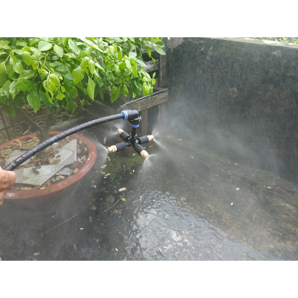 Béc phun sương đồng 4 hướng kết nối nhiều chân tùy chọn phun sương tưới lan tưới cây làm mát chỉnh được tia - MHL