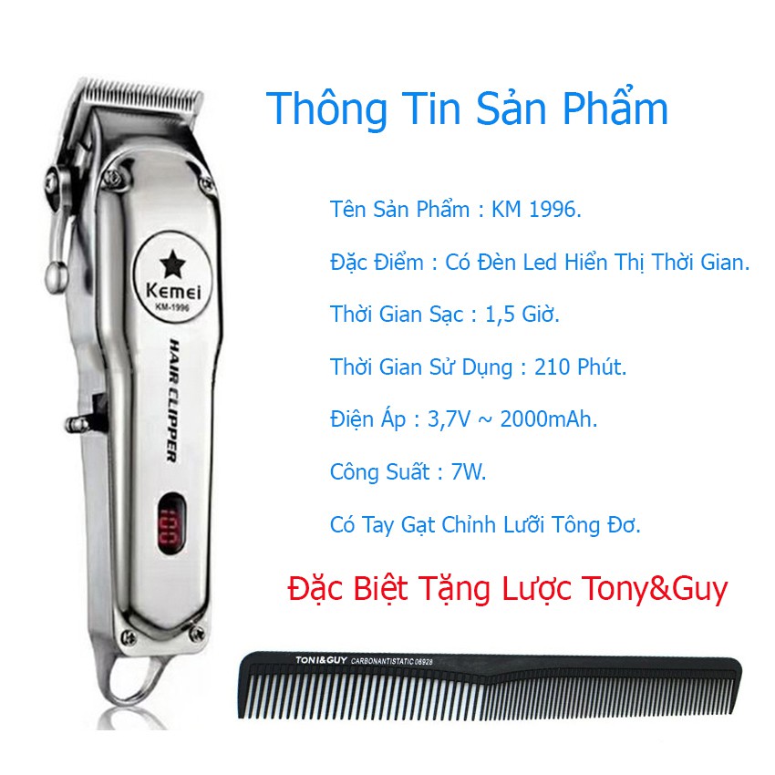Tông Đơ Cắt Tóc Kemei Km 1996 Sạc Nhanh Pin Trâu Máy Cực Êm Khỏe