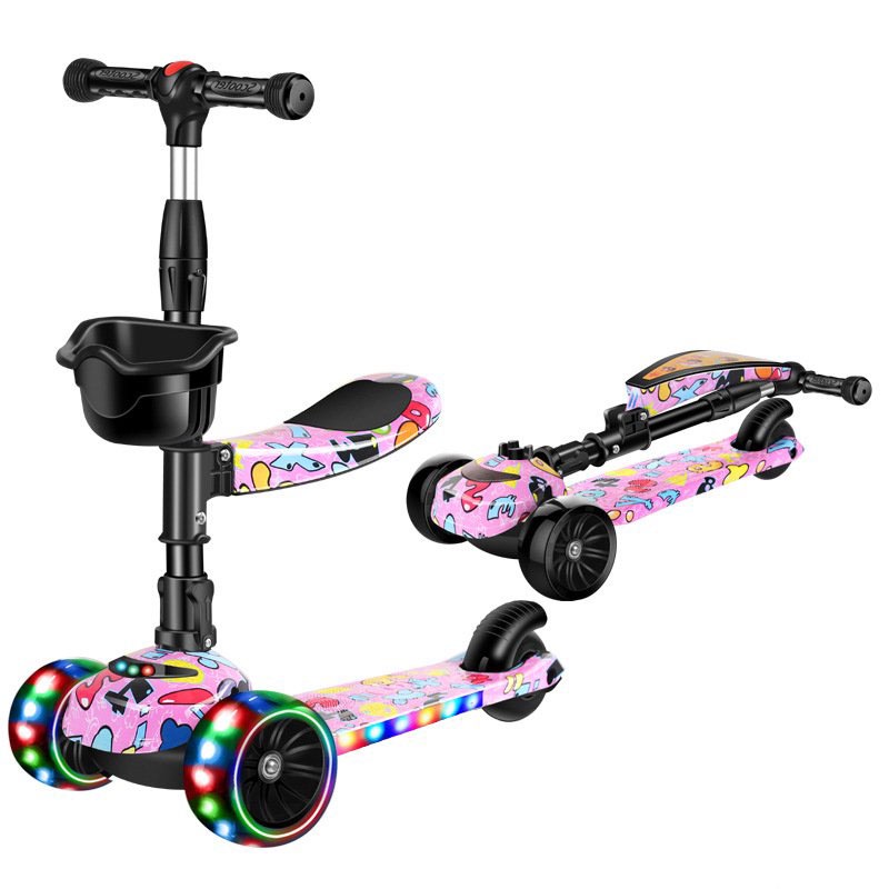 ✈️[Freeship] Xe trượt scooter GRAFFITI đa năng phát sáng cho bé từ 2 đến 12 tuổi - Xe thăng bằng có nhạc, ghế nhún