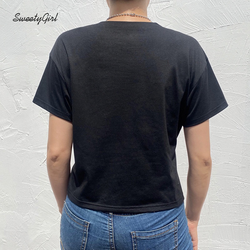 Áo Thun Tay Ngắn Cổ Tròn In Hình Xương Hoạt Hình Phong Cách Đường Phố Thời Trang Cho Nữ