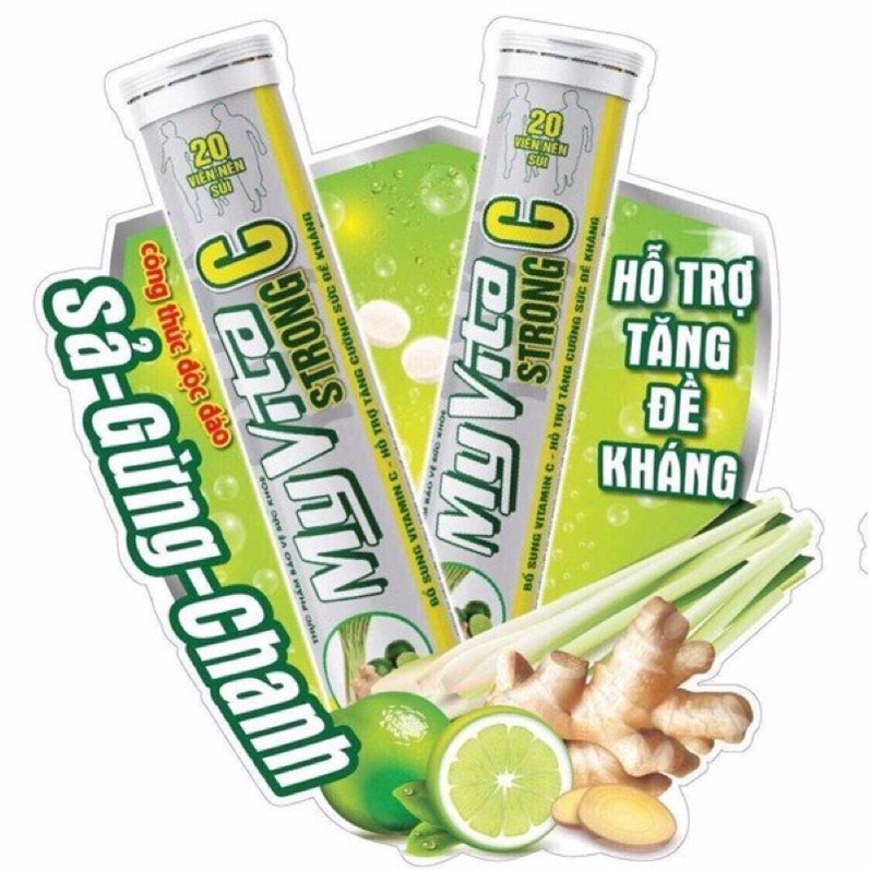 Viên sủi Myvita Strong C (hương SẢ-GỪNG-CHANH & Hương CAM ) 20 viên/tuýp, Bổ sung vitamin C và tăng cường sức đề kháng