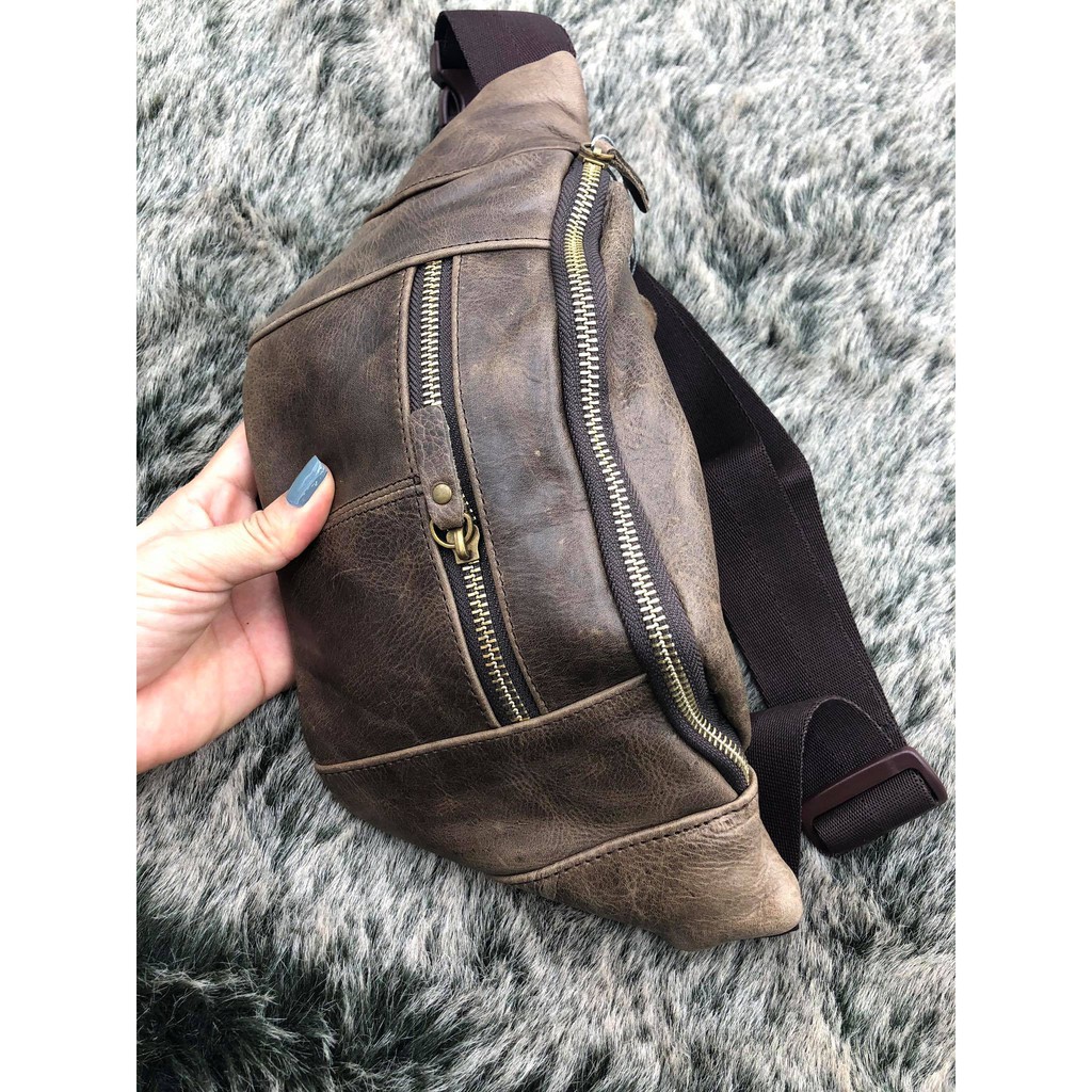 Túi bao tử, túi đeo chéo thời trang da bò thật 6 màu sắc 2020