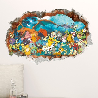 Sticker dán tường họa tiết hoạt hình Pokemon 3D dễ thương bắt mắt