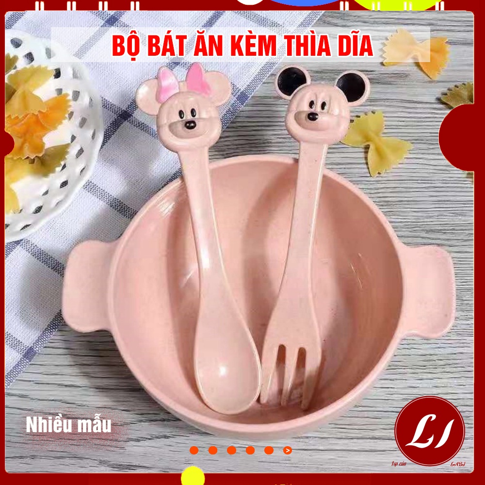 Bộ Bát ăn LÚA MẠCH MICKEY kèm thìa và dĩa cho bé ăn