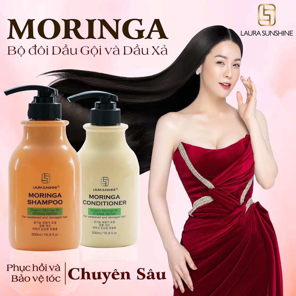 Bộ đôi dầu gội xả Nhật Kim Anh chiết xuất Hoa chùm ngây bảo vệ phục hồi tóc - MORINGA SHAMPOO CONDITIONER LAURA SUNSHINE
