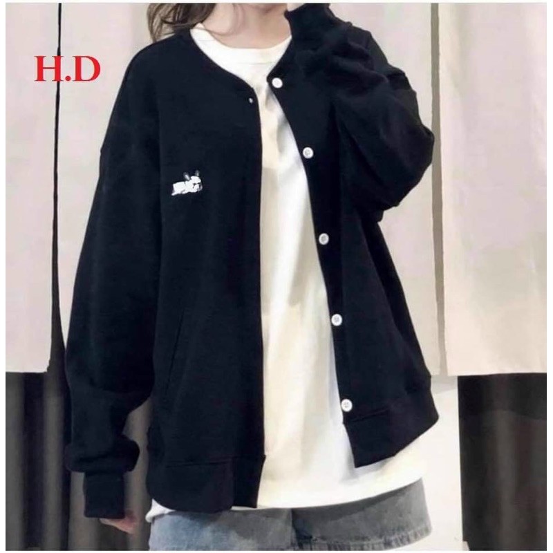 [Mã FAMARAL1 giảm 10K đơn 50K] áo khoác cadigan nỉ bông cài cúc in cún nằm