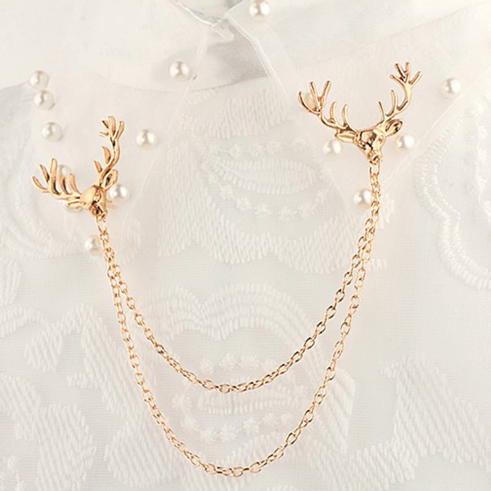 Ghim Cài Áo Hình Đầu Hươu Phối Dây Xích Cho Nam Nữ Phong Cách Thanh Lịch