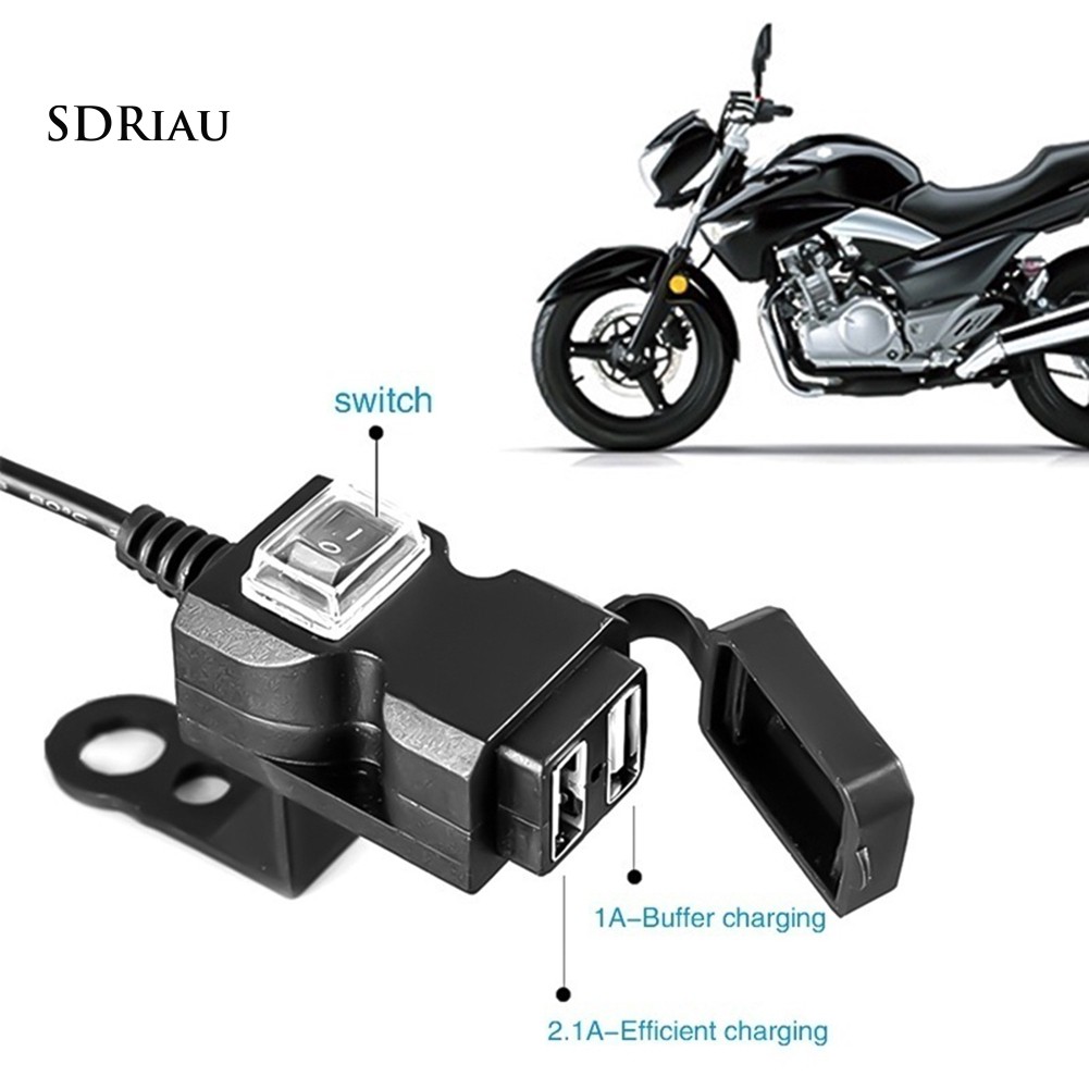 Tẩu sạc xe ô tô cổng USB kép 12-24V/9-90V gắn tay lái xe máy